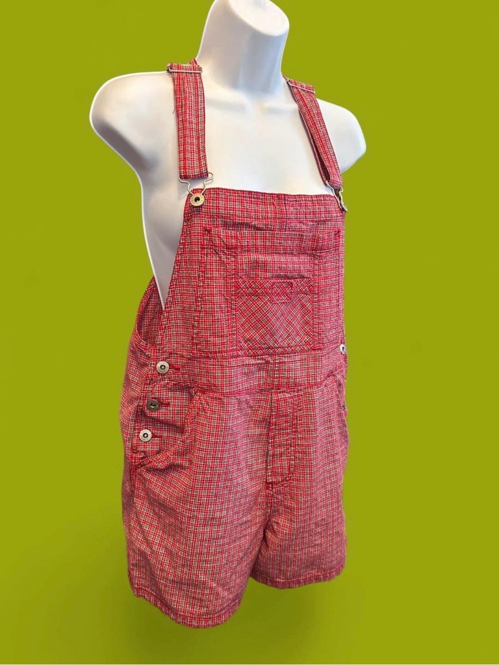 Vintage 90’s red gingham overalls/bibs shorts. Canyon River Blues - Picture 2 of 5